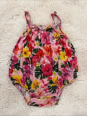 Posh Peanut Pink Floral Bubble Bodysuit - Yellow, Red, Green Accents